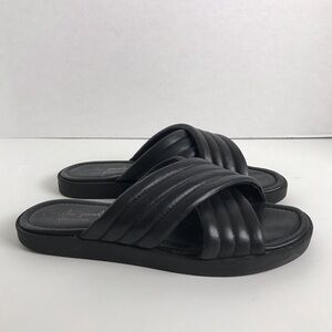 Mila Paoli Black Leather Cross Strap Slip On Sandals Womens Sz 9 Minimalist